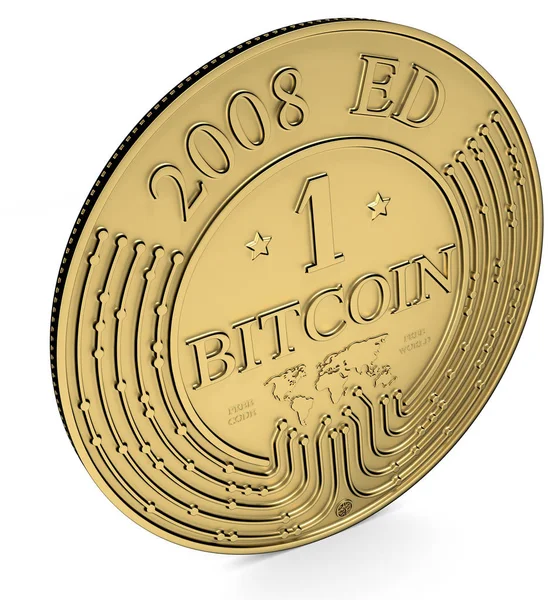 Gold Bitcoin coin. 3D rendering. Paths included — Stock Photo, Image