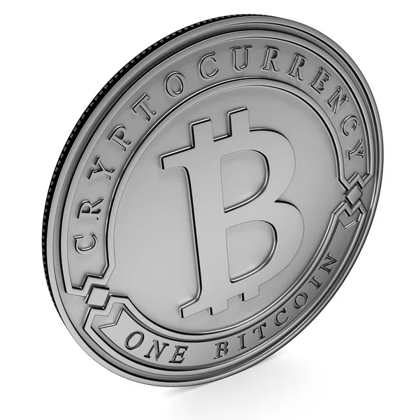 Srebrna moneta Bitcoin. renderowania 3D. Ścieżki zawarte — Zdjęcie stockowe