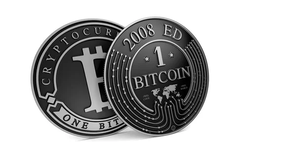 Silver and Platinum Bitcoin coin. 3D rendering. Paths included — Stock Photo, Image