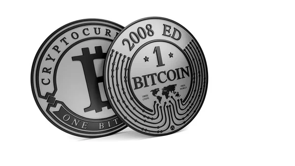 Silver and Platinum Bitcoin coin. 3D rendering. Paths included — Stock Photo, Image