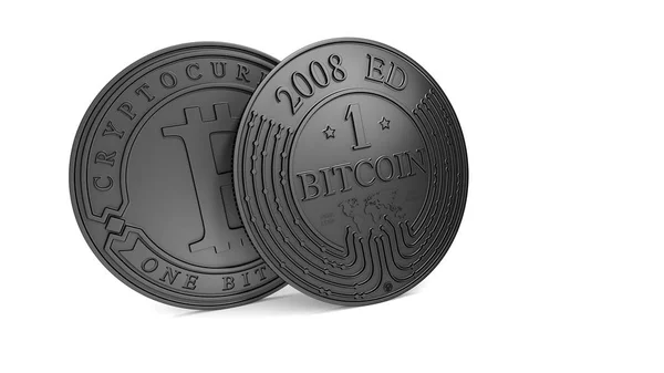 Silver Bitcoin coin. 3D rendering. Paths included — Stock Photo, Image