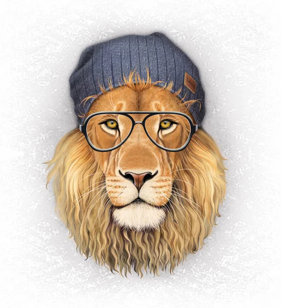 戴眼镜的狮子脸 — 图库照片