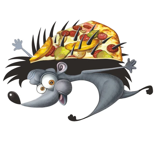 Hedgehog Pizza Personaje Dibujos Animados — Foto de Stock