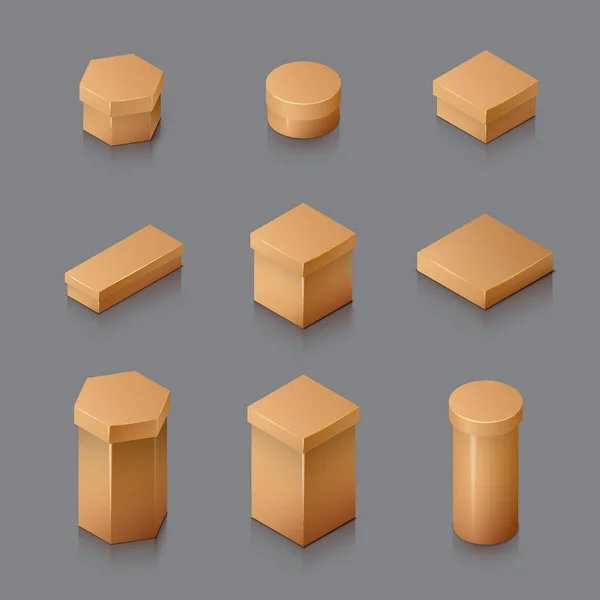 Satz isometrischer Kartonverpackungen. 3D realistische Symbole. Vecto — Stockvektor