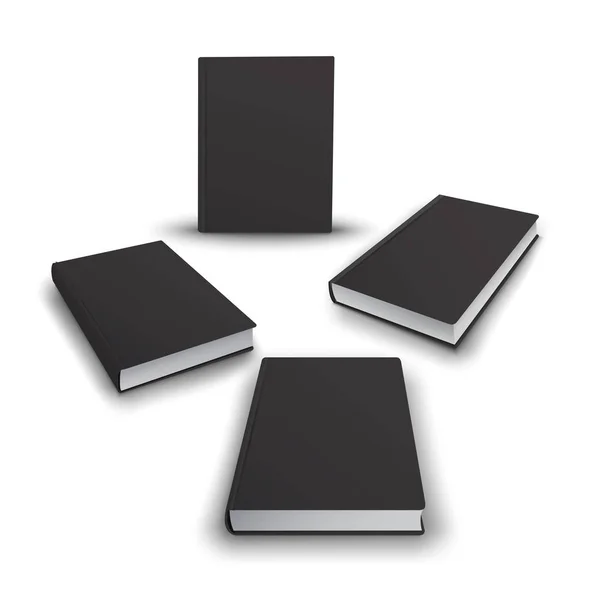 3D-s könyvek fekete borítóval reális gyűjteménye. Ál fel a könyvek. Vektor — Stock Vector