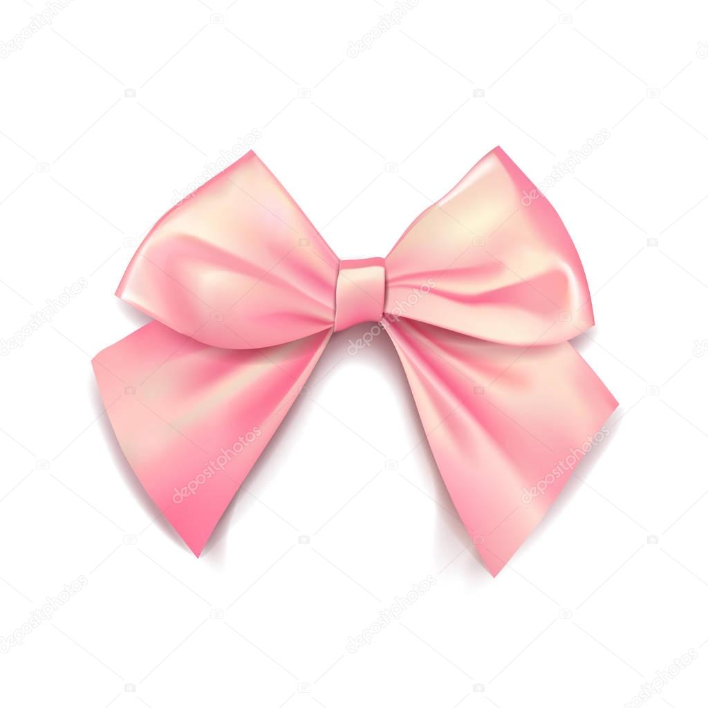 Pink bow for packing gifts. Realistic vector illustration on tra