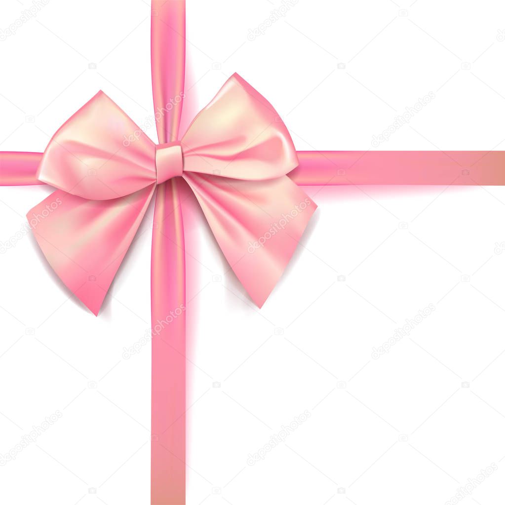 Pink bow for packing gifts. Realistic vector illustration on tra