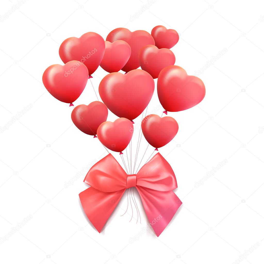 Happy Valentines Day greeting card. 3D red and pink balloon in f