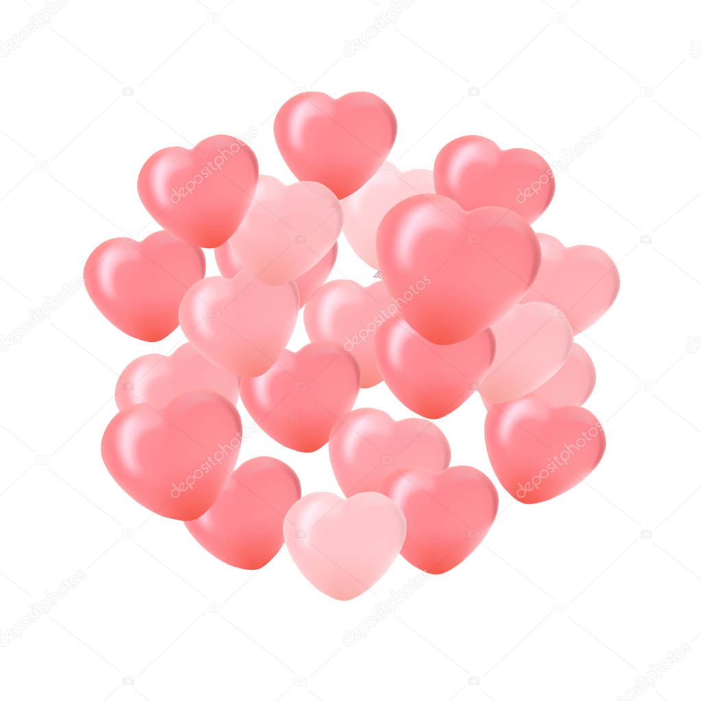 Happy Valentines Day greeting card. 3D red and pink balloon in f