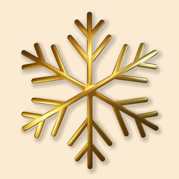 3D brokat pokryte złoty płatek śniegu. Realistyczna ilustracja 3D połyskującego metalicznego płatka śniegu odizolowana. Kartka okolicznościowa, zaproszenie szczęśliwego Nowego Roku 2020 i Bożego Narodzenia. Ilustracja wektora. — Wektor stockowy
