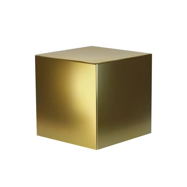 Goldener Würfel isoliert auf weißem Hintergrund. Design-Element der 3D-Box Goldfarbe. Vektorillustration — Stockvektor