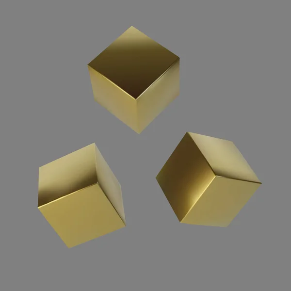Goldener Würfel isoliert auf grauem Hintergrund. Design-Element der 3D-Box Goldfarbe. Vektorillustration — Stockvektor