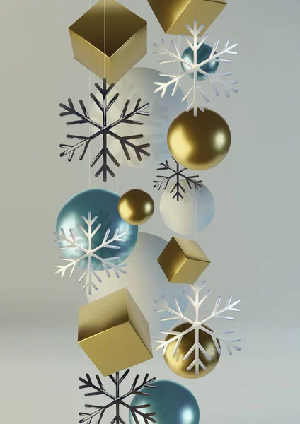 現実的な球とキューブ。原始幾何学的図形の抽象的な背景。輝く金属製の雪の結晶の現実的な3Dイラスト。グリーティングカード、招待状幸せな新年2020とクリスマス ベクターグラフィックス