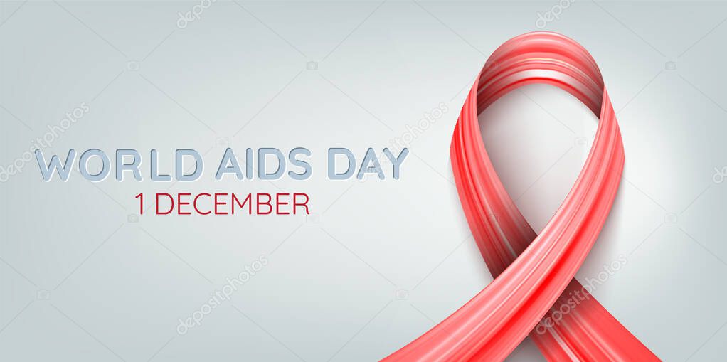 Aids Awareness month. Red ribbon, acrylic brush in the form of tape. Vector illustration