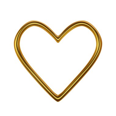 Gerçekçi 3D altın metalik kalp. Sevgililer Günün kutlu olsun. Aşk ve düğün. Tasarım için grafiksel element. Vektör
