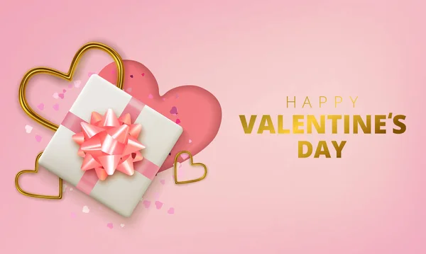 Feliz tarjeta de felicitación del día de San Valentín. Corazones realistas 3d sobre fondo rosa. Amor y boda. Vector — Vector de stock