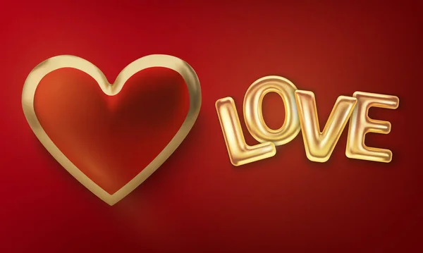 Gelukkige Valentijnsdag wenskaart. Realistische 3D harten op rode achtergrond. Liefde en bruiloft. Vector — Stockvector