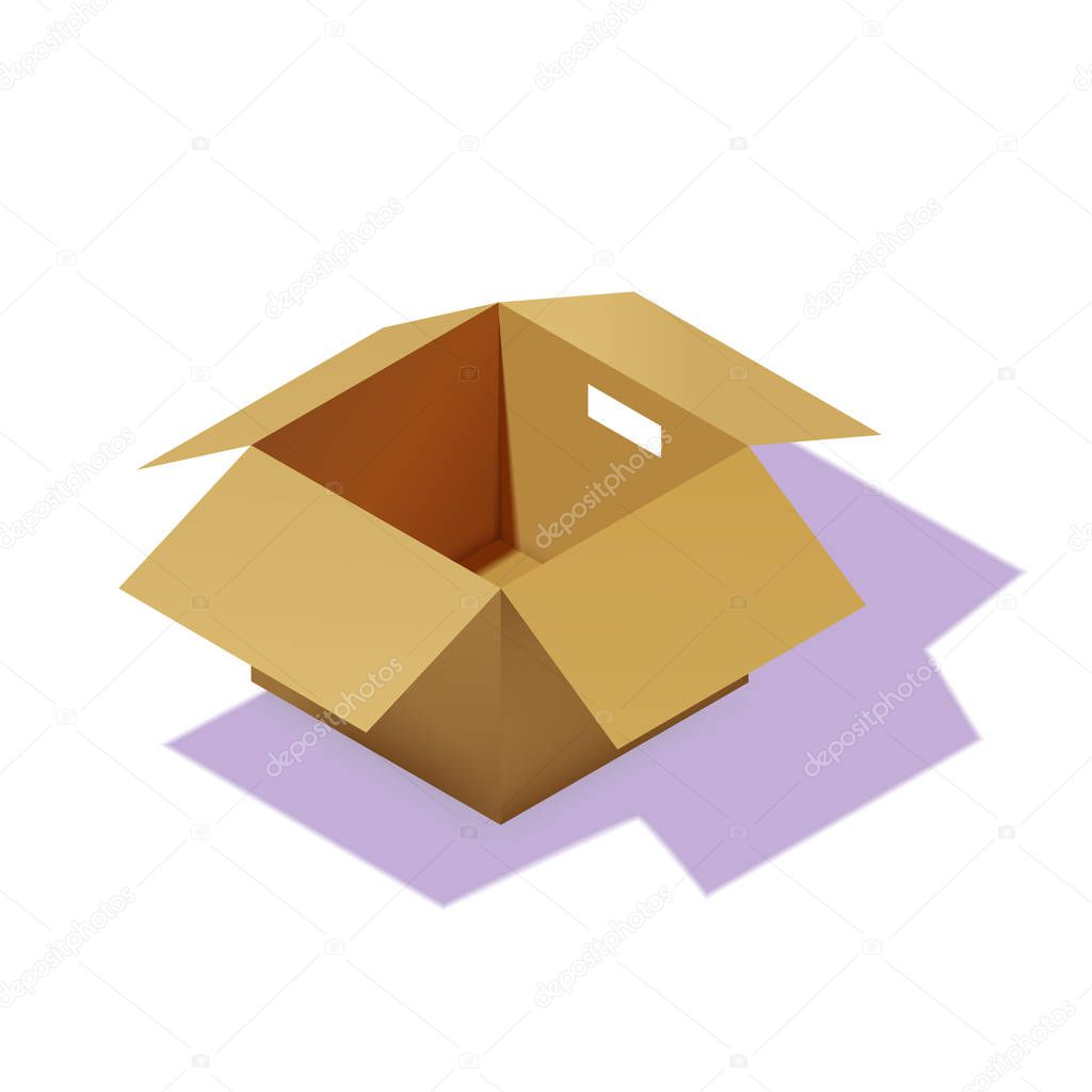 Isometric carton packaging box. 3D realistic icons. Box cardboard, craft packaging, isolated vector illustration