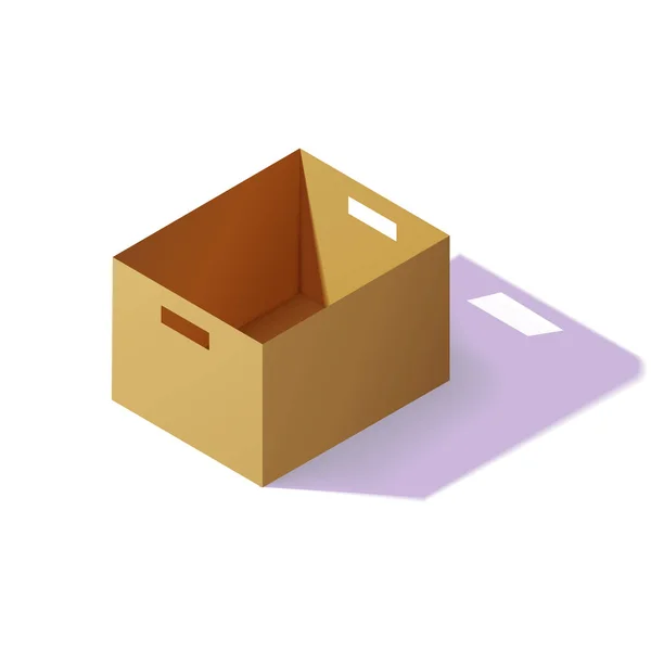 Caja de embalaje de cartón isométrico. Iconos realistas 3D. Caja de cartón, embalaje artesanal, ilustración vectorial aislada — Vector de stock