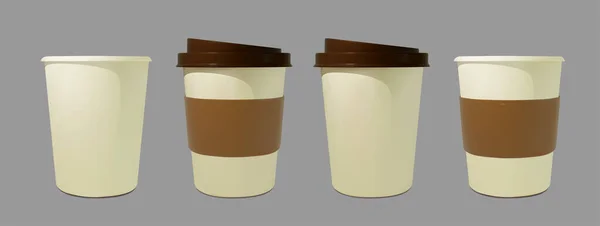 Set de papel realista de café y taza de té. Tazas de café isométrico burlón. Vaso desechable para bebidas. Plantilla para productos, banners web y folletos. Vector — Archivo Imágenes Vectoriales