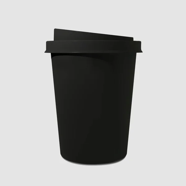 Papier tasse de café noir réaliste. Des tasses à café maquillées. Verre jetable pour boissons. Modèle pour les produits, bannières web et dépliants. Illustration vectorielle — Image vectorielle