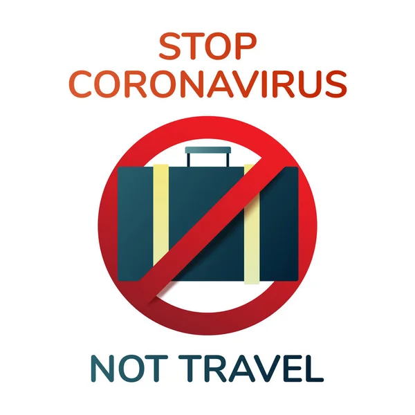 Hentikan coronavirus tidak bepergian. Novel Coronavirus 2019-nCoV, Virus Covid 19-NCP (dalam bahasa Inggris). Tanda pencegahan penyakit Coronavirus. Larangan Keberangkatan. Ilustrasi vektor. - Stok Vektor