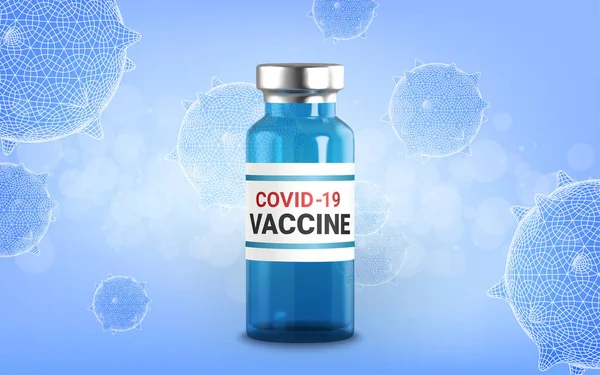 Gerçekçi 3 boyutlu cam ampuller ve ilaçlar. Aşı enjeksiyonu. Corona virüsü enfeksiyonu, yeni Coronavirus hastalığı 2019, COVID-19, nCoV 2019. Vektör illüstrasyonu.