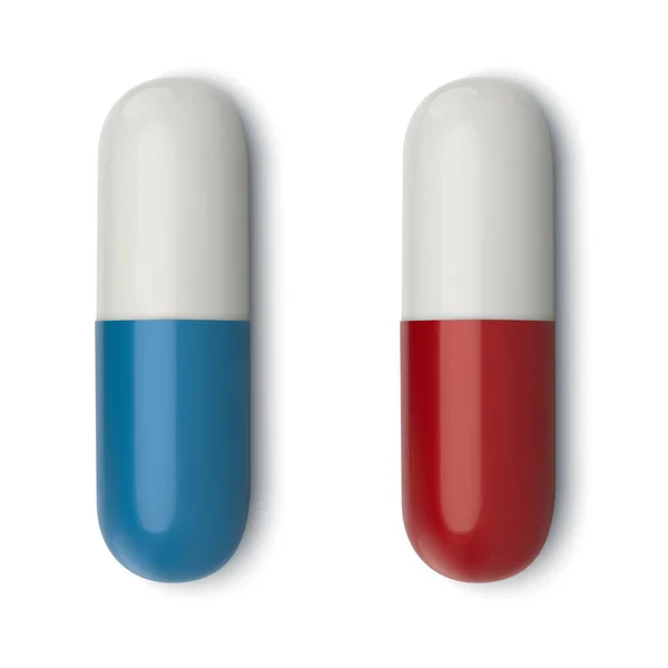 Pilule Médicale Blanche Réaliste Vue Dessus Modèle Conception Pilules Capsules — Image vectorielle