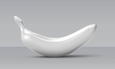 Gri arka planda izole edilmiş gerçekçi beyaz muz. Ürünler için 3D şablon, reklam, web pankartları, broşürler. Vektör illüstrasyonu