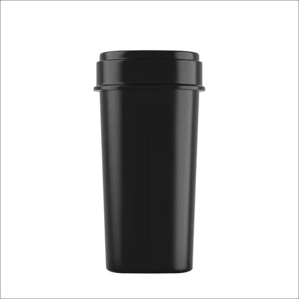 Simulación realista de botellas negras para drogas, tabletas. 3d envases médicos en blanco de plástico aislados sobre fondo blanco. Ilustración vectorial — Vector de stock