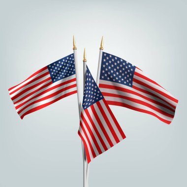 Bağımsızlık Günü 'nüz kutlu olsun. Amerika 'nın sallanan bayrağı. Tekstil vektör bayrakları için 3 boyutlu reklam. 4 Temmuz dikey arka plan. Vektör illüstrasyonu