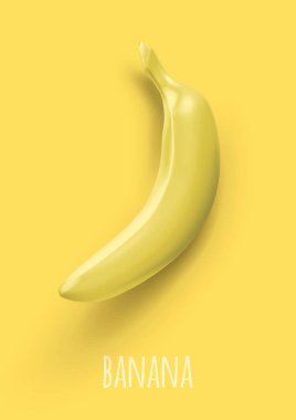 Sarı arka planda izole edilmiş gerçekçi muz vektörü, üst görüş. Ürünler, reklamlar, afişler, broşürler için 3B illüstrasyon şablonu