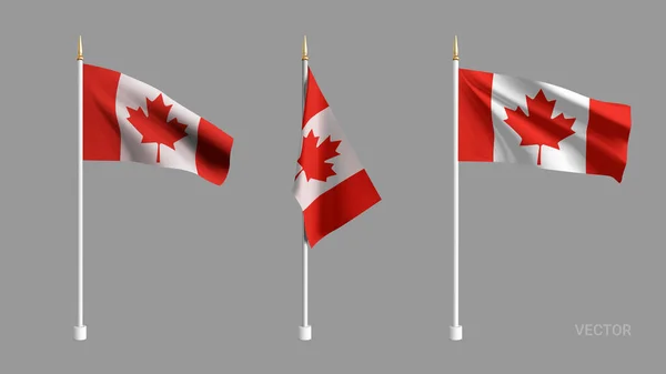 Stel Vector realistische Canada vlag. 3D zwaaien vlag textiel. Model voor producten, reclame, banners, folders, certificaten en ansichtkaarten. illustratie — Stockvector