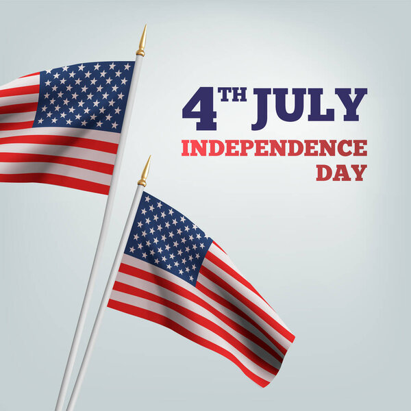 С Днем независимости США 4 июля. Размахиваю флагом Америки. 3D реклама текстильных векторных флагов. Фон 4 июля. Вектор
