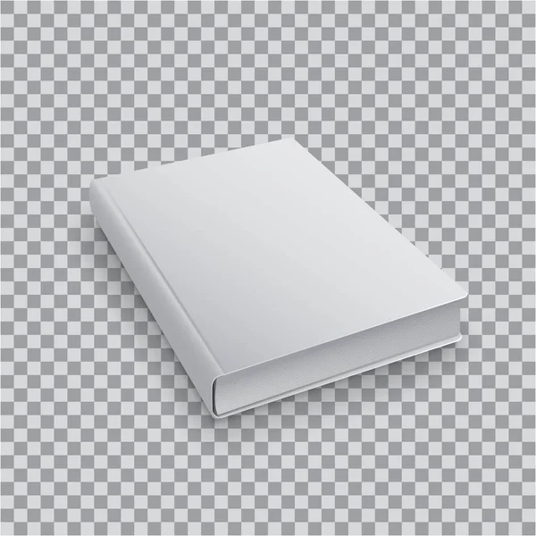 3d Plantilla de libro en blanco con cubierta blanca sobre fondo transparente, vista superior perspectiva. Realista Mock Up de libros, Vector aislado — Vector de stock