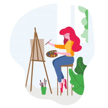 Art studio iç. Çizim kadın sanatçı.