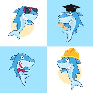 Cute cartoon shark in different poses. clipart