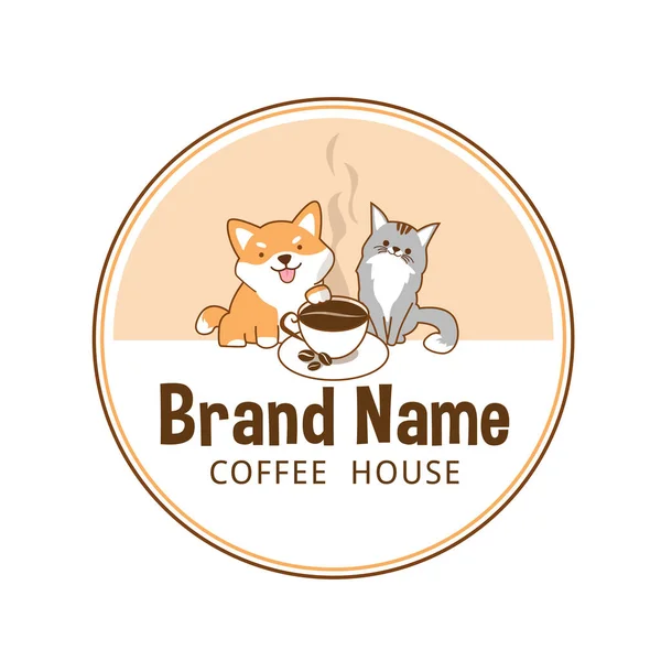 Katzenhund Kaffee Cafe Logo Design — Stockvektor