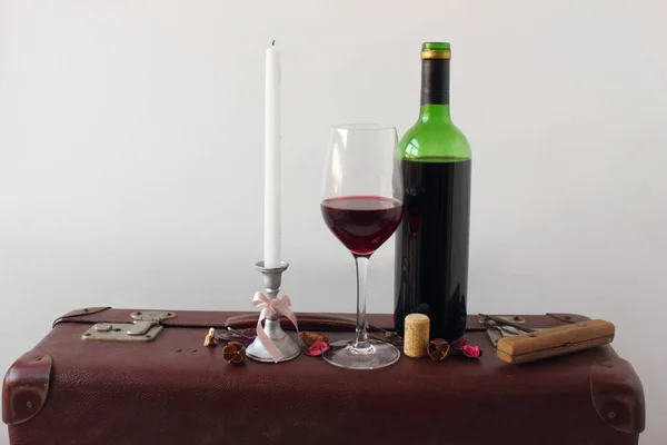 Bodegón Con Vino Vela — Foto de Stock