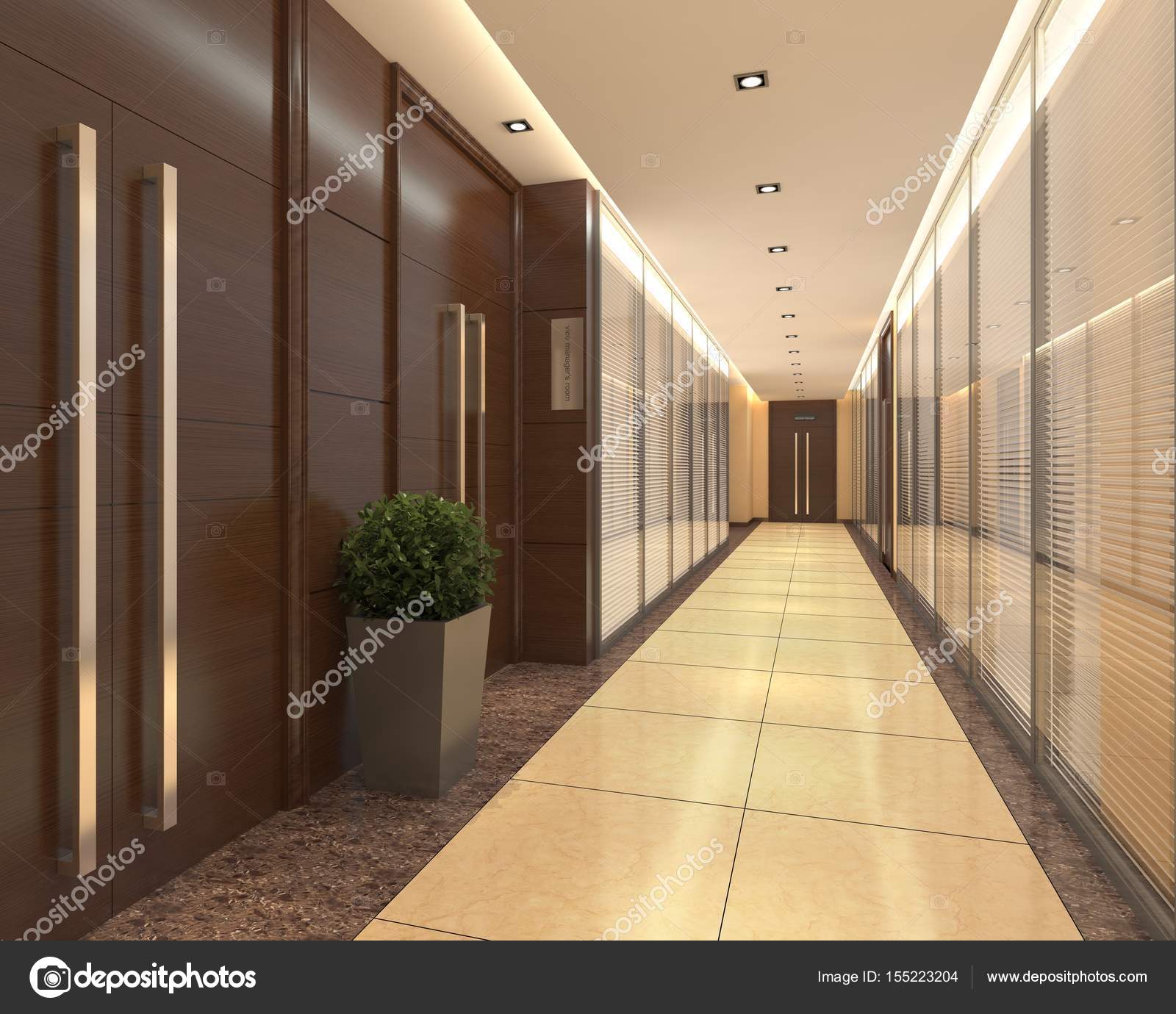 Interior Modern Hotel Corridor 3d Illustration Stock Photo