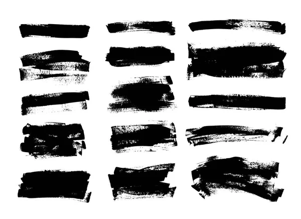 Set of black paint, ink brush strokes, brushes, lines. Dirty artistic design elements, boxes, frames. — Stock Vector