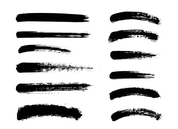 Conjunto de tinta preta, pinceladas de tinta, pincéis, linhas. Elementos de design artístico sujo —  Vetores de Stock