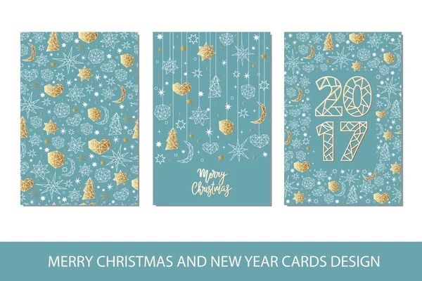 Zestaw Wesołych Świąt i szczęśliwego nowego roku szablonu karty w geometrycznym stylu. — Wektor stockowy