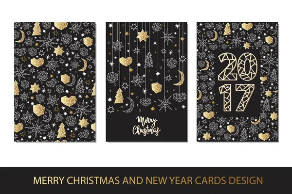 Zestaw Wesołych Świąt i szczęśliwego nowego roku szablonu karty w geometrycznym stylu. — Wektor stockowy
