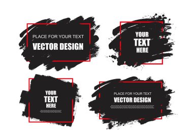 Set of black paint, ink brush strokes, brushes, lines. Dirty artistic design elements, boxes, frames for text. clipart