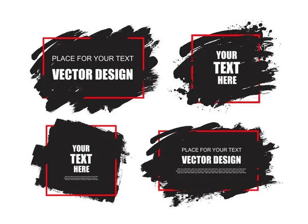 Набор черной краски, чернильные мазки, кисти, линии. Грязные элементы художественного дизайна, коробки, рамки для текста . — стоковый вектор