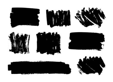 Siyah boya, mürekkep fırça darbeleri, fırçalar, satır kümesi. Kirli sanatsal tasarım öğeleri, kutular, çerçeveler, arka planlar.