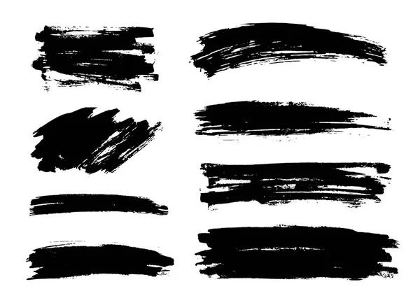 Set of black paint, ink brush strokes, brushes, lines. Dirty artistic design elements, boxes, frames, backgrounds. — Stock Vector