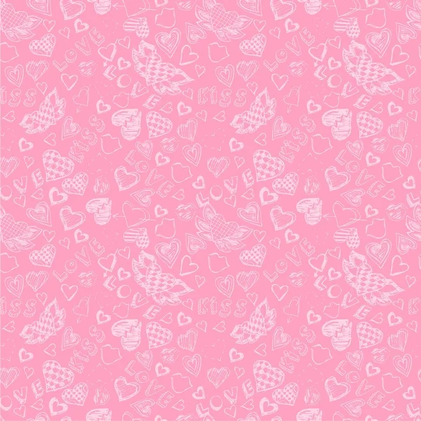 Love seamless pattern with hand drawn doodle hearts. Valentines day stylish background. — Stock Vector