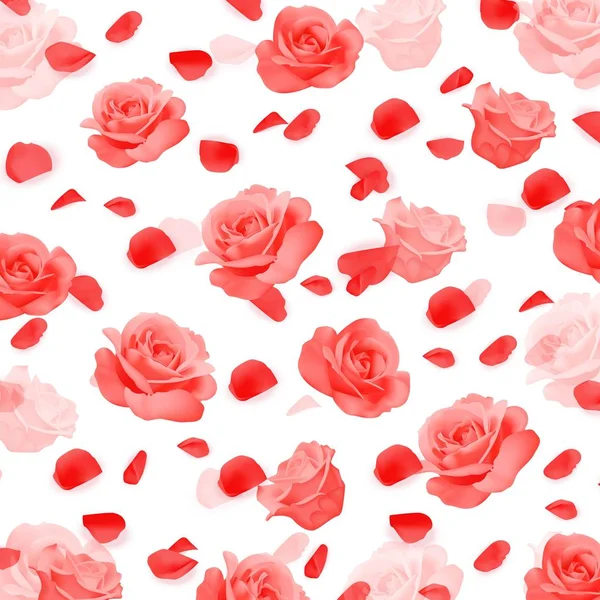 Fondo romántico con rosas rojas, brotes y pétalos — Vector de stock